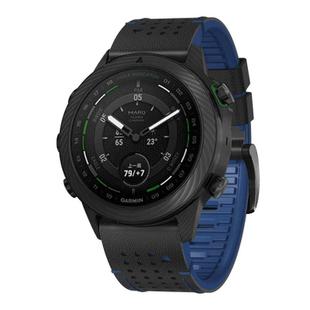 For Garmin Fenix 7 22mm Kalebol Dot Hole Silicone Leather Quick Release Watch Band(Black Blue)