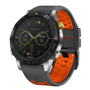 For Garmin Fenix 7X 26mm Kalebol Three Rows Hole Two Color Silicone Watch Band(Dark Grey Orange)