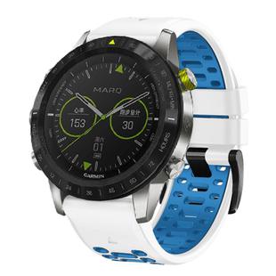 For Garmin Fenix 7 22mm Kalebol Three Rows Hole Two Color Silicone Watch Band(White Blue)