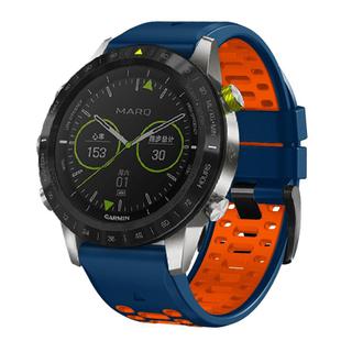For Garmin Fenix 7 22mm Kalebol Three Rows Hole Two Color Silicone Watch Band(Royal Blue Orange)