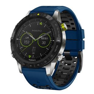 For Garmin Fenix 7 22mm Kalebol Three Rows Hole Two Color Silicone Watch Band(Royal Blue Black)