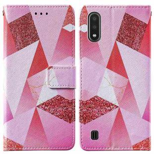 For Samsung Galaxy A01 Cross Texture Painting Pattern Horizontal Flip Leather Case with Holder & Card Slots & Wallet & Lanyard(Pink Rhombus)