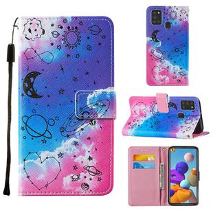 For Samsung Galaxy A21s Cross Texture Painting Pattern Horizontal Flip Leather Case with Holder & Card Slots & Wallet & Lanyard(Love Universe)