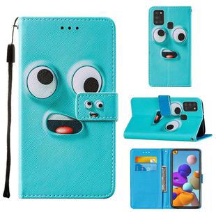 For Samsung Galaxy A21s Cross Texture Painting Pattern Horizontal Flip Leather Case with Holder & Card Slots & Wallet & Lanyard(Big-eye Monster)