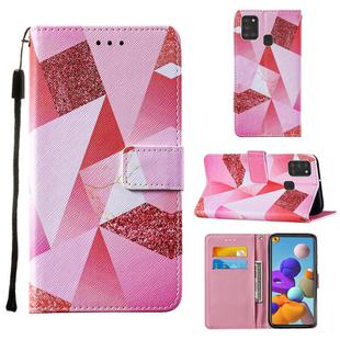 For Samsung Galaxy A21s Cross Texture Painting Pattern Horizontal Flip Leather Case with Holder & Card Slots & Wallet & Lanyard(Pink Rhombus)