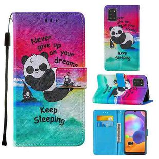 For Samsung Galaxy A31 Cross Texture Painting Pattern Horizontal Flip Leather Case with Holder & Card Slots & Wallet & Lanyard(Sleeping Panda)