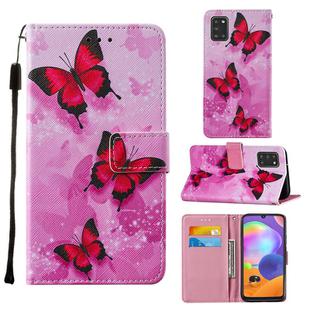 For Samsung Galaxy A31 Cross Texture Painting Pattern Horizontal Flip Leather Case with Holder & Card Slots & Wallet & Lanyard(Pink Butterfly)