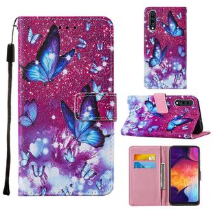 For Samsung Galaxy A50 / A50s / A30s Cross Texture Painting Pattern Horizontal Flip Leather Case with Holder & Card Slots & Wallet & Lanyard(Purple Butterfly)