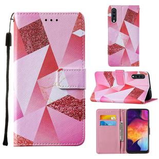 For Samsung Galaxy A50 / A50s / A30s Cross Texture Painting Pattern Horizontal Flip Leather Case with Holder & Card Slots & Wallet & Lanyard(Pink Rhombus)