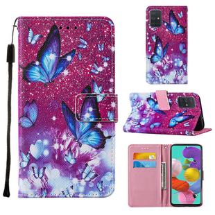 For Samsung Galaxy A51 Cross Texture Painting Pattern Horizontal Flip Leather Case with Holder & Card Slots & Wallet & Lanyard(Purple Butterfly)