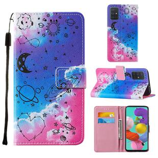 For Samsung Galaxy A51 Cross Texture Painting Pattern Horizontal Flip Leather Case with Holder & Card Slots & Wallet & Lanyard(Love Universe)