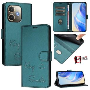 For OPPO A5 Pro 5G Global Smile Embossing RFID Leather Phone Case(Peacock Green)