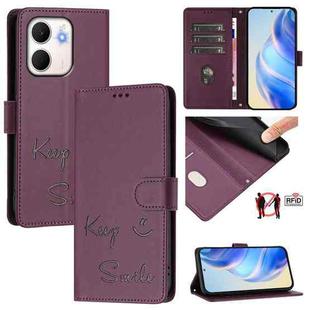 For OPPO A5x 5G / 4G Global Smile Embossing RFID Leather Phone Case(Violet)