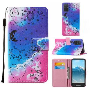For Samsung Galaxy A71 Cross Texture Painting Pattern Horizontal Flip Leather Case with Holder & Card Slots & Wallet & Lanyard(Love Universe)