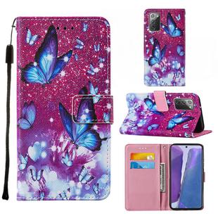 For Samsung Galaxy Note20 / 5G Cross Texture Painting Pattern Horizontal Flip Leather Case with Holder & Card Slots & Wallet & Lanyard(Purple Butterfly)