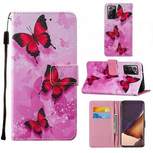 For Samsung Galaxy Note20 Ultra / 5G Cross Texture Painting Pattern Horizontal Flip Leather Case with Holder & Card Slots & Wallet & Lanyard(Pink Butterfly)