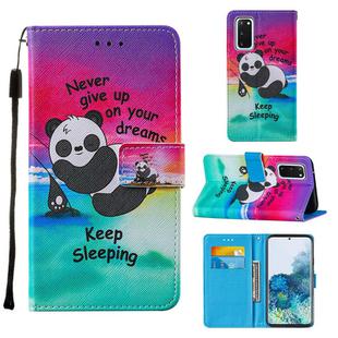 For Samsung Galaxy S20 Cross Texture Painting Pattern Horizontal Flip Leather Case with Holder & Card Slots & Wallet & Lanyard(Sleeping Panda)