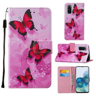For Samsung Galaxy S20 Cross Texture Painting Pattern Horizontal Flip Leather Case with Holder & Card Slots & Wallet & Lanyard(Pink Butterfly)