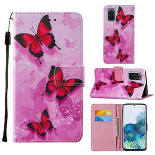 For Samsung Galaxy S20+ Cross Texture Painting Pattern Horizontal Flip Leather Case with Holder & Card Slots & Wallet & Lanyard(Pink Butterfly)