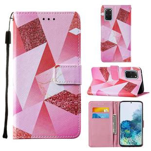 For Samsung Galaxy S20+ Cross Texture Painting Pattern Horizontal Flip Leather Case with Holder & Card Slots & Wallet & Lanyard(Pink Rhombus)