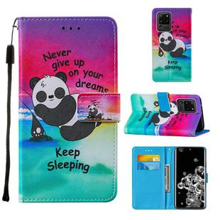 For Samsung Galaxy S20 Ultra Cross Texture Painting Pattern Horizontal Flip Leather Case with Holder & Card Slots & Wallet & Lanyard(Sleeping Panda)