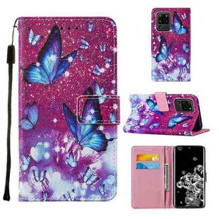 For Samsung Galaxy S20 Ultra Cross Texture Painting Pattern Horizontal Flip Leather Case with Holder & Card Slots & Wallet & Lanyard(Purple Butterfly)