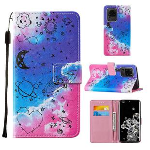 For Samsung Galaxy S20 Ultra Cross Texture Painting Pattern Horizontal Flip Leather Case with Holder & Card Slots & Wallet & Lanyard(Love Universe)