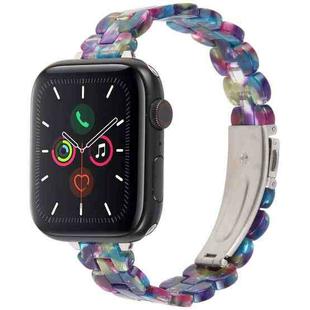 For Apple Watch 42mm / 41mm / 40mm / 38mm Oval Resin Watch Band(Purple Green Flower)