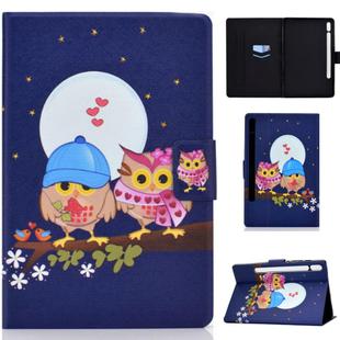 For Samsung Galaxy Tab S8 / Galaxy Tab S7 T870 Electric Pressed Left Right Flat Leather Case with Sleep Function Pen Cover & Card Slot & Holder(Couple Owls)