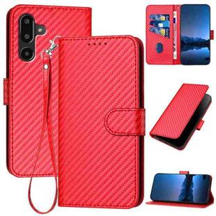 For Samsung Galaxy F16 5G / M16 5G YX0070 Carbon Fiber Buckle Leather Phone Case with Lanyard(Red)