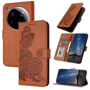 For Xiaomi 15 Ultra Datura Flower Embossed Flip Leather Phone Case(Brown)