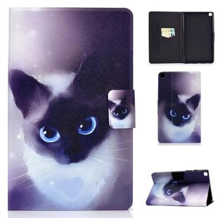 For Samsung Galaxy Tab A7 10.4 2020 T500 Colored Drawing Electric Pressed Horizontal Flip Leather Case, with Holder & Card Slots(Blue Eyes Cat)
