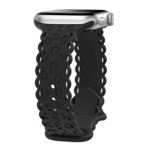 For Apple Watch 46mm / 49mm / 45mm / 44mm Lace Laser Engraved Leopard Silicone Watch Band(Black)