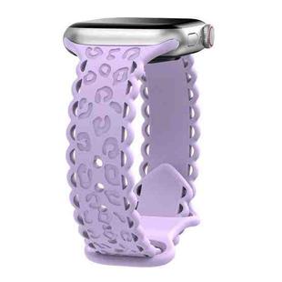 For Apple Watch 46mm / 49mm / 45mm / 44mm Lace Laser Engraved Leopard Silicone Watch Band(Light Purple)