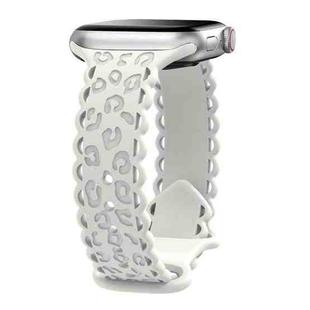For Apple Watch 46mm / 49mm / 45mm / 44mm Lace Laser Engraved Leopard Silicone Watch Band(Starlight)