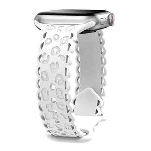For Apple Watch 42mm / 41mm / 40mm / 38mm Lace Laser Engraved Leopard Silicone Watch Band(White)