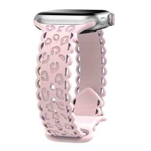 For Apple Watch 42mm / 41mm / 40mm / 38mm Lace Laser Engraved Leopard Silicone Watch Band(Pink Sand)