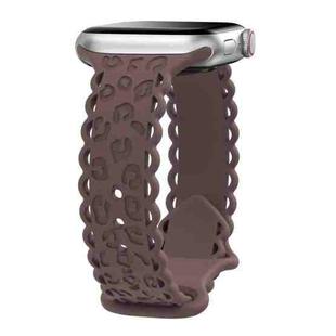 For Apple Watch 42mm / 41mm / 40mm / 38mm Lace Laser Engraved Leopard Silicone Watch Band(Smoky Purple)