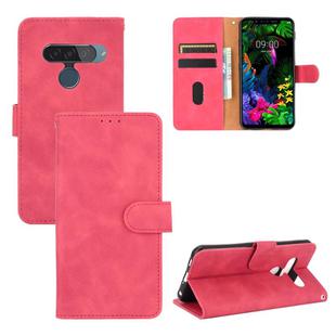 For LG G8s ThinQ Solid Color Skin Feel Magnetic Buckle Horizontal Flip Calf Texture PU Leather Case with Holder & Card Slots & Wallet(Rose Red)