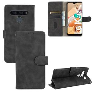 For LG K41S / K51S Solid Color Skin Feel Magnetic Buckle Horizontal Flip Calf Texture PU Leather Case with Holder & Card Slots & Wallet(Black)