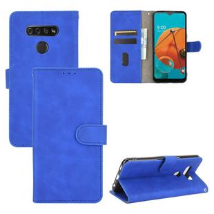 For LG K51 / Q51 Solid Color Skin Feel Magnetic Buckle Horizontal Flip Calf Texture PU Leather Case with Holder & Card Slots & Wallet(Blue)