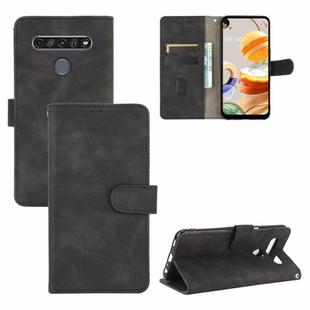 For LG K61 / Q61 Solid Color Skin Feel Magnetic Buckle Horizontal Flip Calf Texture PU Leather Case with Holder & Card Slots & Wallet(Black)