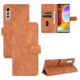 For LG Velvet Solid Color Skin Feel Magnetic Buckle Horizontal Flip Calf Texture PU Leather Case with Holder & Card Slots & Wallet(Brown)