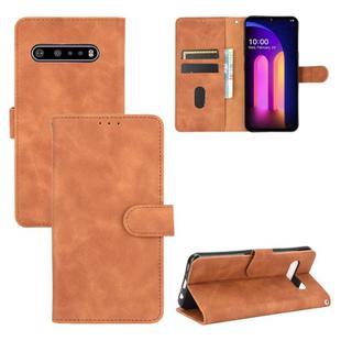 For LG V60 ThinQ 5G Solid Color Skin Feel Magnetic Buckle Horizontal Flip Calf Texture PU Leather Case with Holder & Card Slots & Wallet(Brown)