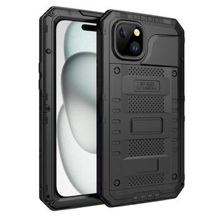For iPhone 15 Four-proof Metal Hybrid Silicone Phone Case(Black)