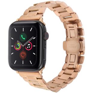 For Apple Watch 42mm / 41mm / 40mm / 38mm Butterfly Buckle New Five Beads Stainless Steel Watch Band(Rose Gold)