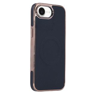 For iPhone 16e Electroplating Soft Side Sticker Leather MagSafe Phone Case(Black)