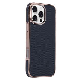 For iPhone 16 Pro Electroplating Soft Side Sticker Leather MagSafe Phone Case(Black)