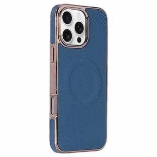 For iPhone 16 Pro Electroplating Soft Side Sticker Leather MagSafe Phone Case(Dark Blue)