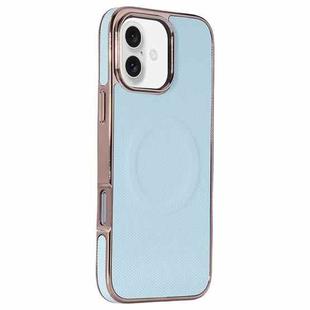 For iPhone 16 Plus Electroplating Soft Side Sticker Leather MagSafe Phone Case(Sky Blue)